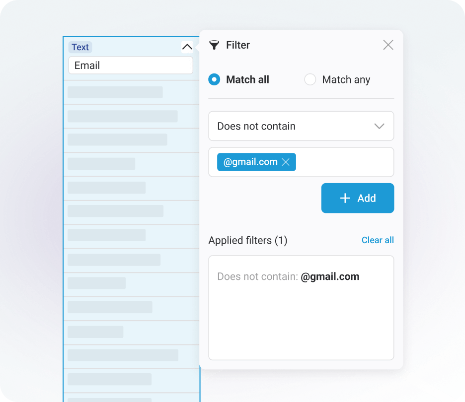 Filtering screen
