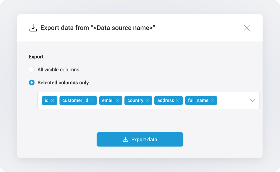 Databox CSV export interface for preparing and exporting data to external analysis tools